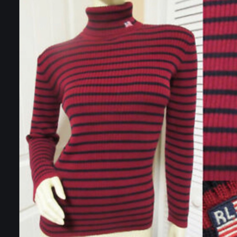 Ribbed Maroon Striped Turtleneck Top